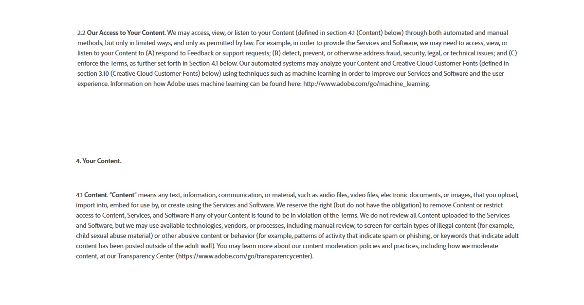 nuevos terminos de servicio de photoshop